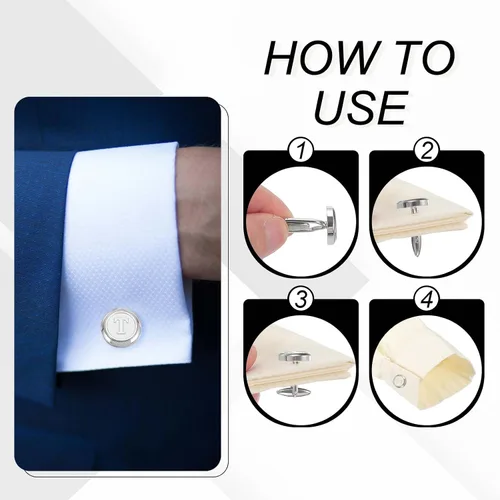 Vista 4 de uxcell Gemelos clásicos con inicial para hombre, gemelos de cobre para hombre, letras del alfabeto A-Z, esmoquin, con caja de regalo, para negocios