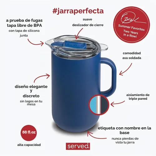 Vista 7 de Jarra Premium Aislada de Served (0.87 cuartos de galón/66oz) - Jarra de Acero Inoxidable con Pared Doble, Forrada en Cobre con Tapa - Jarra Térmica