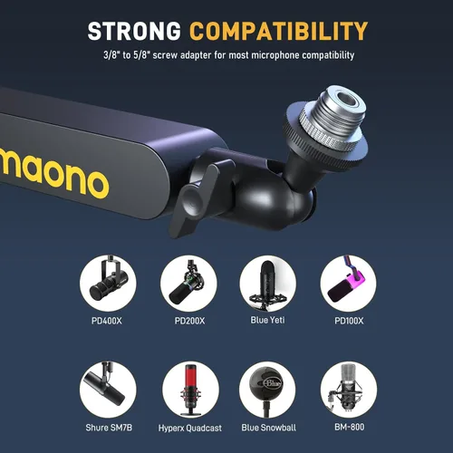 Vista 5 de MAONO Brazo de Micrófono de Pluma, Brazo de Micrófono de Bajo Perfil con Canales de Gestión de Cables, Abrazadera de Montaje de Escritorio