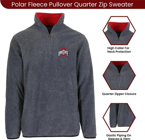 Vista 3 de JH DESIGN Sudadera con Cremallera de un Cuarto de Forro Polar de Manga Larga para Hombre Ohio State Buckeyes Gris