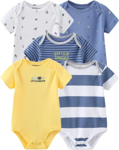 Vista 8 de Kiddiezoom Baby Bodysuit Newborn Short Sleeve baby One-Piece Cotton 5-Pack baby clothes Paquete de 5 lindos mamelucos rosados