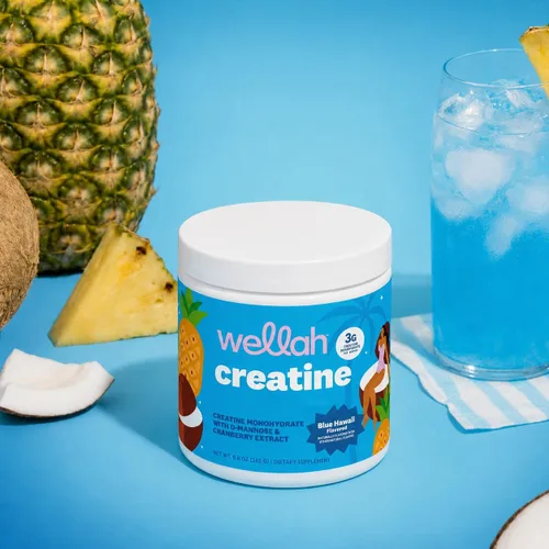 Vista 4 de Wellah Creatina para mujer (Blue Hawaii) 50 porciones, 0.11 onzas por porción Con diente de león y extracto de arándano