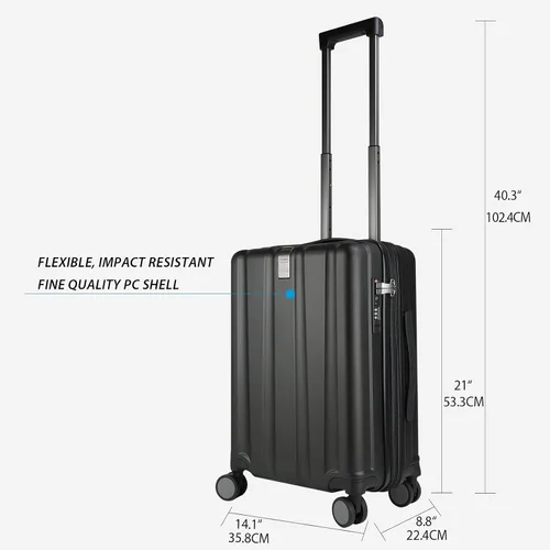 Vista 2 de KROSER Equipaje de mano con ruedas giratorias y cerradura TSA integrada, maleta duradera con ruedas, Negro