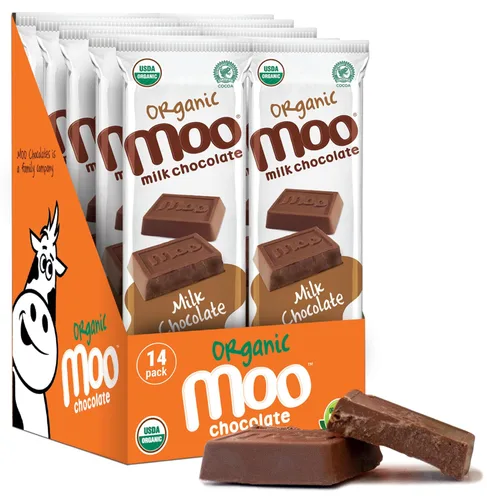 Vista 15 de Moo Chocolates ' Mini barras de chocolate negro sólido natural, 0.7 onzas (14 unidades)
