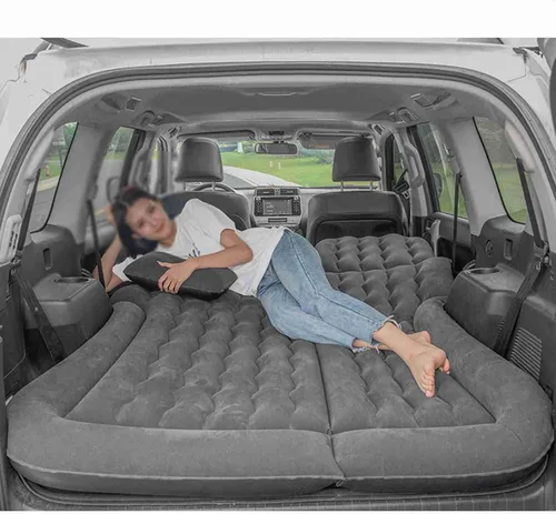 Vista 7 de Aramox SUV Air Mattress, Inflatable Thickened Car Air Bed with Electric Pump, Flocking Surface Portable Sleeping Pad for Travel Camping (Black)