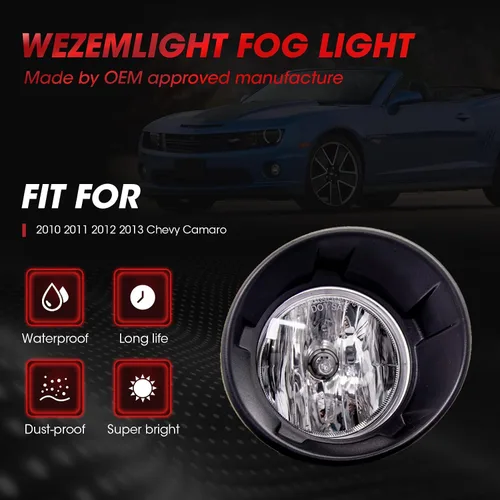 Vista 4 de Reemplazo de montaje de luz antiniebla para Chevy Camaro 2010 2011 2012 2013 con bombillas halógenas y bisel negro (lente transparente)