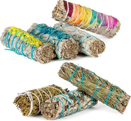 Vista 6 de Kit de 10 manchas – Salvia de flores, salvia blanca, salvia azul, yerba Santa, cedro, enebro y palitos de palo santo, abulón