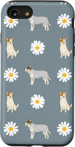 Vista 18 de Funda azul para iPhone 16 con diseño de perro Heeler y margarita azul polvoriento