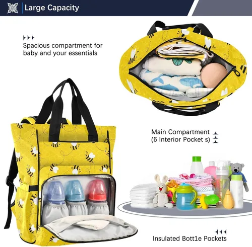 Vista 5 de Emelivor Bolsa de pañales con diseño de panal de abejas, con bolsillos aislados, bolsa organizadora de pañales para niños y niñas, unisex
