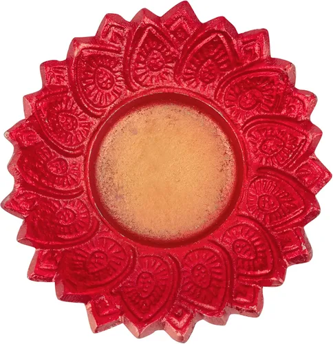 Vista 3 de SATVIK - 2 piezas Chandrarupa Diya Floral Red Lotus Flower Shape Candelabro de té Lámpara de aceite Navidad Interior Hogar Mandir Pujan Pooja