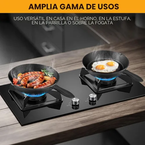 Vista 4 de Juego de sartenes de hierro fundido pre-sazonado, sartén de 3 piezas con asas resistentes al calor (6, 8, 10 pulgadas) para freír, saltear, pizza