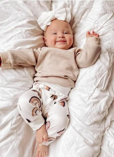 Vista 16 de Conjunto de 2 piezas para bebé, niña, niño, manga larga, arcoíris, con pantalones de leopardo, ropa de invierno y primavera