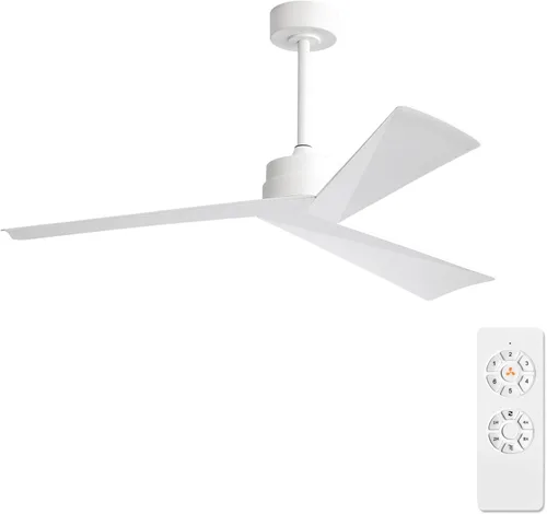 Vista 11 de WINGBO Ventilador de techo CC de 52 pulgadas sin luces, ventilador de techo de latón y blanco con control remoto, 3 cuchillas de plástico ABS, motor