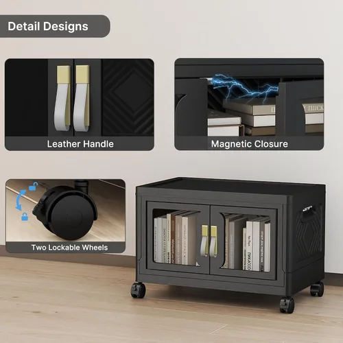 Vista 3 de Contenedor de almacenamiento apilable de 48 cuartos de galón con tapa, ruedas y puerta, organizador plegable de 12 galones para dormitorio, estudio