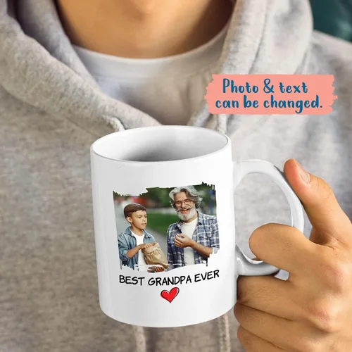 Vista 2 de Tazas con fotos personalizadas para abuelo, regalo para el mejor abuelo del mundo, taza de café personalizada para abuelo, taza para abuelos