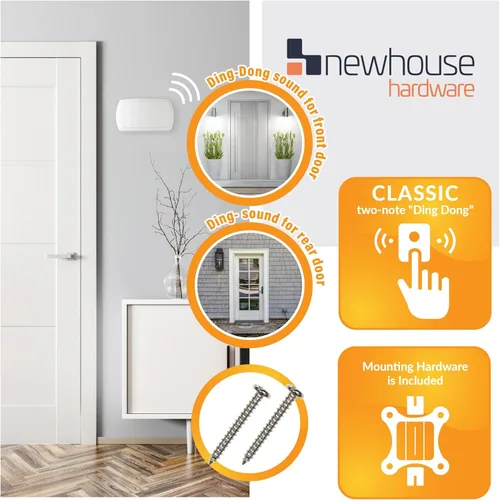 Vista 5 de Newhouse Hardware CHM24V Blanco 24-Voltio Timbre de puerta con cable Timbre eléctrico para hogares Timbres de puerta con cable con melodía