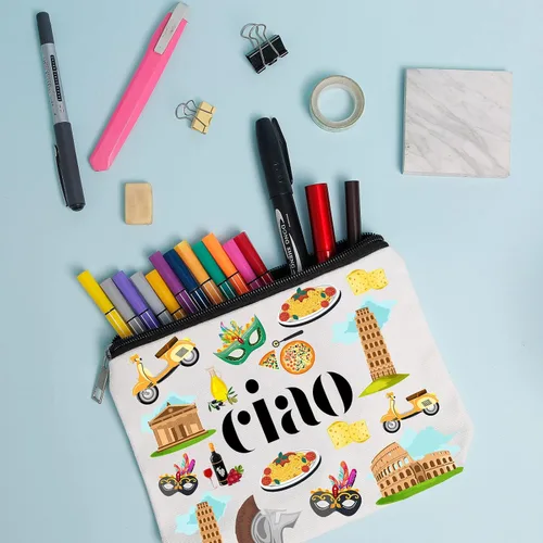 Vista 4 de WZJHCL Bolsa de maquillaje Italy Trip - Kit cosmético de recuerdo italiano para regalo de vacaciones y viajes, Ciao, Moda