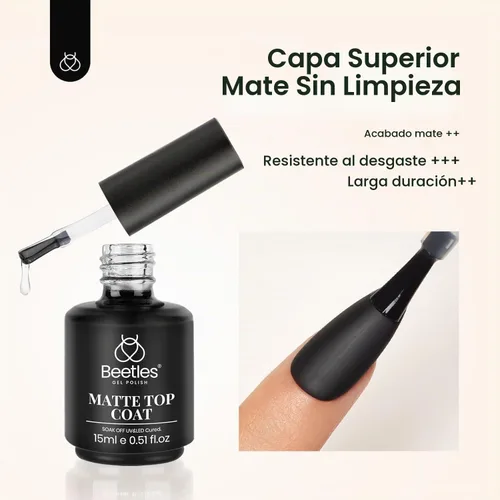 Vista 2 de Beetles - Capa superior de gel mate para esmalte de gel, 1 unidad de 0.5 fl