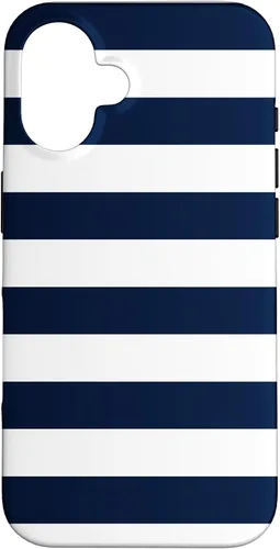 Vista 32 de Azul marino blanco rayas geométricas femeninas rayas preppy rayas caso para iPhone 17