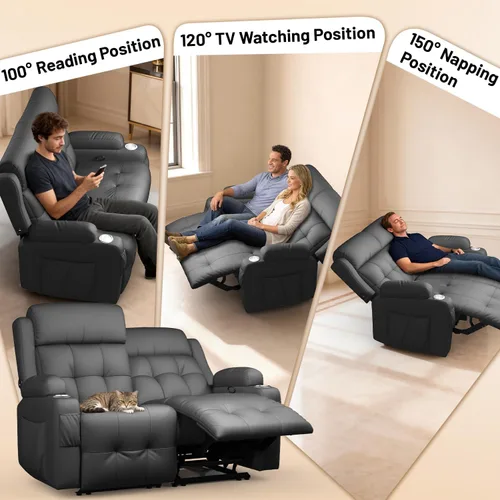 Vista 112 de Sofá de Dos Plazas Reclinable, Sofá Reclinable de Masaje con Gran Capacidad de Peso, Silla de Dos Plazas para RV en Liquidación con Consola, USB
