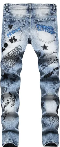 Vista 2 de Vaqueros de lujo con letra del rey príncipe bordados Straigt Slim Fit