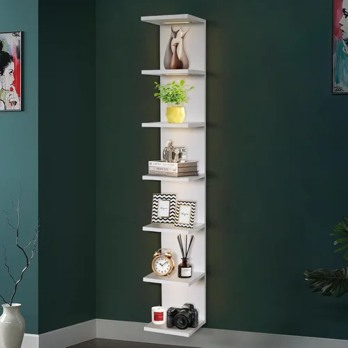 Vista 10 de VIWODS Estante de pared de 4 niveles con luces LED, estante flotante para decoración del hogar, estante vertical montado en la pared