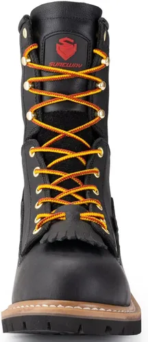 Vista 2 de SUREWAY Men's 8" Waterproof Steel-Toe Logger Work Boot Oil/Slip Resistant,Full Grain Leather,Rubber Sole,EH Rated