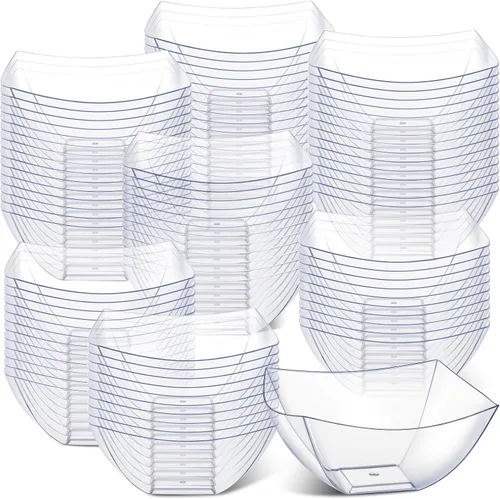 Vista 14 de Sliner 100 Piezas Cuencos de Plástico Cuadrados 8 oz Cuencos de Servir de Plástico Desechables Contenedores de Chips para Fiestas, Contenedores