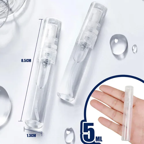 Vista 2 de Fandamei Mini botella de spray, paquete de 10 mini botellas de plástico de 0.2 fl oz vacías, mini botella de perfume recargable de niebla fina