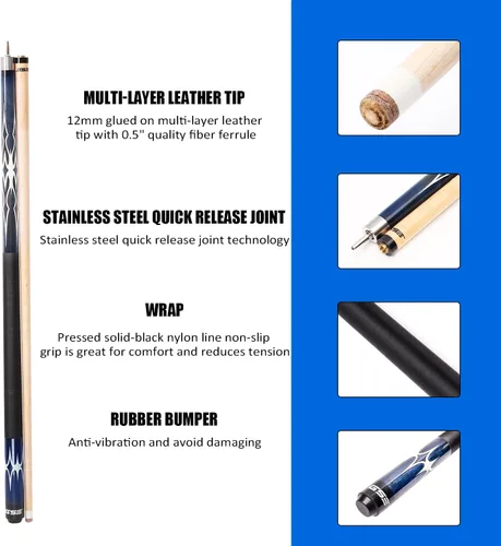 Vista 2 de GSE Games & Sports Expert 58" 2-Piece Canadian Maple Hardwood Billiard Pool Cue Sticks for Men/Women, House or Commercial/Bar Use