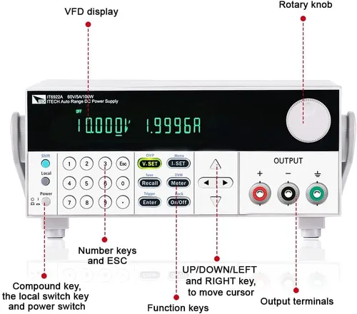 Vista 2 de ITECH 600W/10A/150V Fuente de alimentación programable de CC de amplio rango IT6953A, fuente de alimentación de laboratorio variable, conmutación