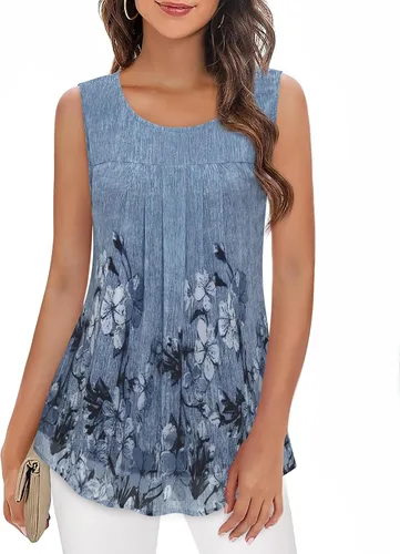 Vista 38 de Timeson - Camiseta de gasa sin mangas, blusa tipo túnica informal de doble capa para mujer