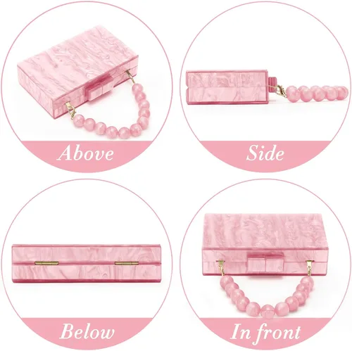 Vista 3 de Fecialy Bolso de mano de acrílico para mujer, bolso de noche con cuentas, bolso de mano de mármol, bolso formal para fiesta, novia, boda, bolso