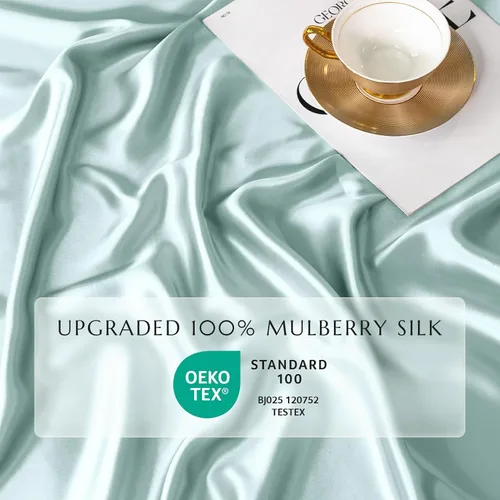 Vista 43 de THXSILK Juego de sábanas bajeras de 100% seda de morera, 3 piezas de seda 7A+, transpirable, suave, sábana bajera de 16 pulgadas de profundidad, 2