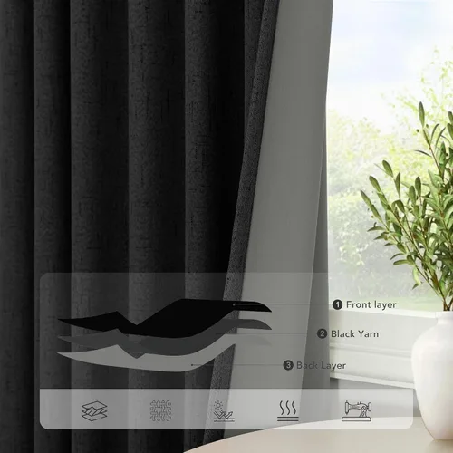Vista 6 de Cortinas opacas de 45 pulgadas de largo, 2 paneles, Burg, para dormitorio, ventanas pequeñas, bolsillo, estilo granja moderna, aspecto de lino