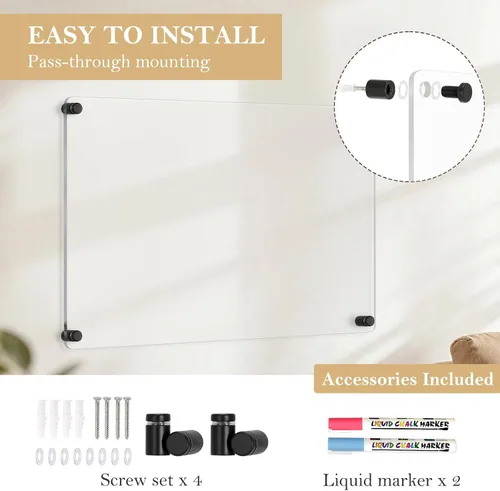 Vista 5 de Pizarra Acrílica de Borrado en Seco para Pared, 24" x 16" Pulgadas Tablero de Notas Acrílico Negro No Magnético para Pared, Planificador Familiar