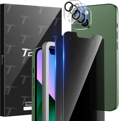 Vista 16 de TOCOL Intnl Pack - Protector de pantalla de vidrio templado de privacidad para iPhone 13 Mini de 5.4 pulgadas, protector de lente de cámara, sin