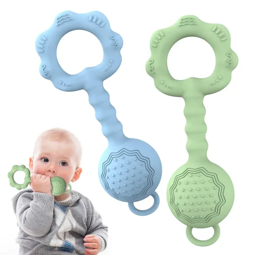 Vista 10 de Mordedores para bebés de 6 a 12 meses, sonajeros para bebés de 0 a 6 meses, sonajero 2 en 1 y juguete mordedor para calmar las encías doloridas