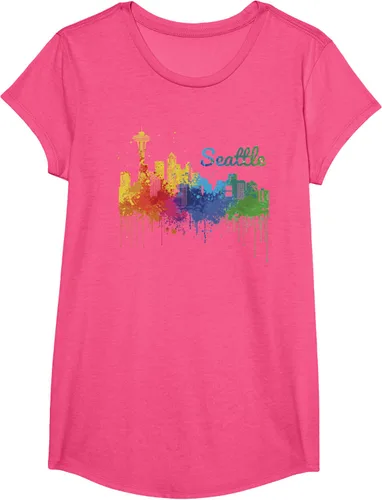 Vista 11 de Seattle Washington Skyline Watercolor Souvenir Seattle Camiseta, Negro