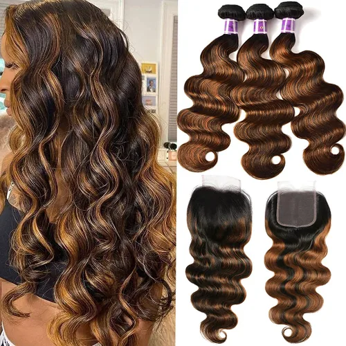 Vista 24 de UNICE - 3 extensiones de cabello humano ondulado marrón castaño ombre, brasileño, remy, 8, 10, 10 pulgadas, extensiones de cabello humano ondulado