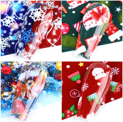 Vista 4 de Calcomanías de transferencia de papel de uñas de Navidad, 10 hojas de calcomanías de arte de uñas de Navidad, calcomanías de invierno, Papá Noel