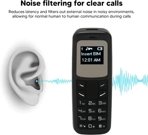Vista 5 de Mini teléfono móvil, teléfono móvil pequeño desbloqueado Bluetooth auricular 0.66 pulgadas Bluetooth Dialer con gancho para la oreja Soporte SIM MP3