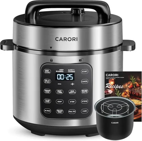 Vista 15 de CARORI Olla a presión eléctrica 9 en 1 de 6 cuartos, olla interior de acero inoxidable, cocina multifunción programable de 12 con diseño