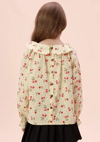 Vista 3 de Belle Poque Blusa de manga larga de las niñas del bebé de Peter Pan cuello Top Cherry Tops de algodón para la primavera otoño