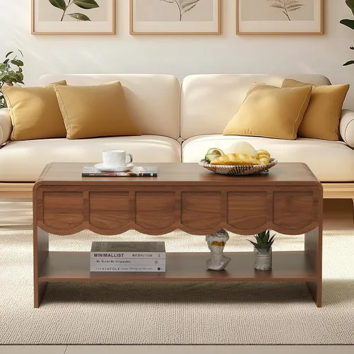 Vista 7 de Mesa de centro elevable con compartimento oculto, mesa central de madera de 2 niveles con panel ondulado, moderna mesa elevadora para el hogar, sala