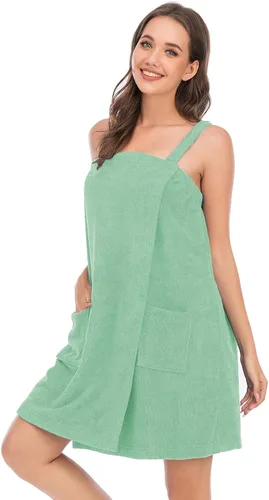 Vista 90 de Veseacky Toalla de baño para mujer con bolsillo, bata de spa ajustable y diadema facial