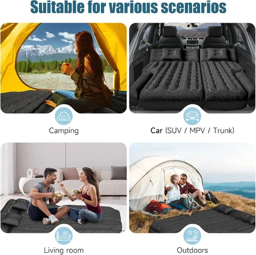 Vista 6 de SUV Air Mattress Double-Sided Flocking Car Mattresses for Car Bed, Travel Camping Sleeping Bed with Air Pump 2 Pillows Negro Suv