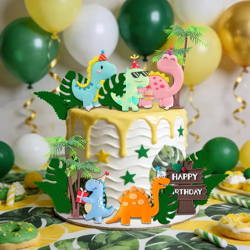 Vista 6 de Decoración de dinosaurio para tartas de cumpleaños Rosa