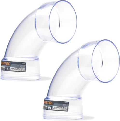 Vista 10 de POWERTEC 70336-P2 2-1/2" OD 90 grados Codo - Conector colector de polvo de plástico ABS (transparente), paquete de 2
