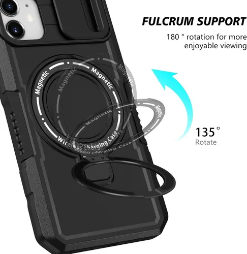 Vista 6 de Funda magnética para iPhone 11, soporte de anillo con ventana corrediza, funda protectora mate a prueba de golpes para iPhone 11 6.1, fundas